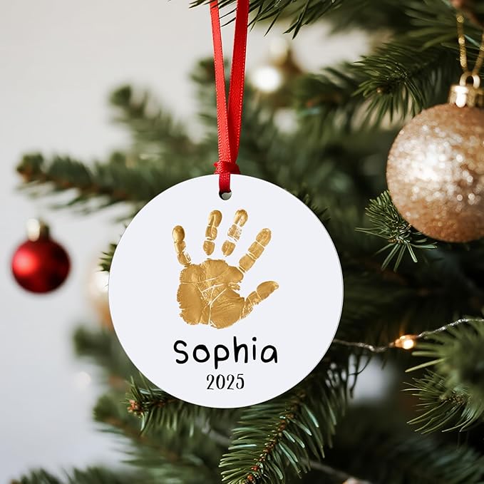 Baby Hand and Footprint Ornament - Baby's Frist Christmas Ornaments with Custom Photo, Name, Date - Personalized Baby Gifts, Newborn Keepsake, New Mom Gifts-CubbioJoy