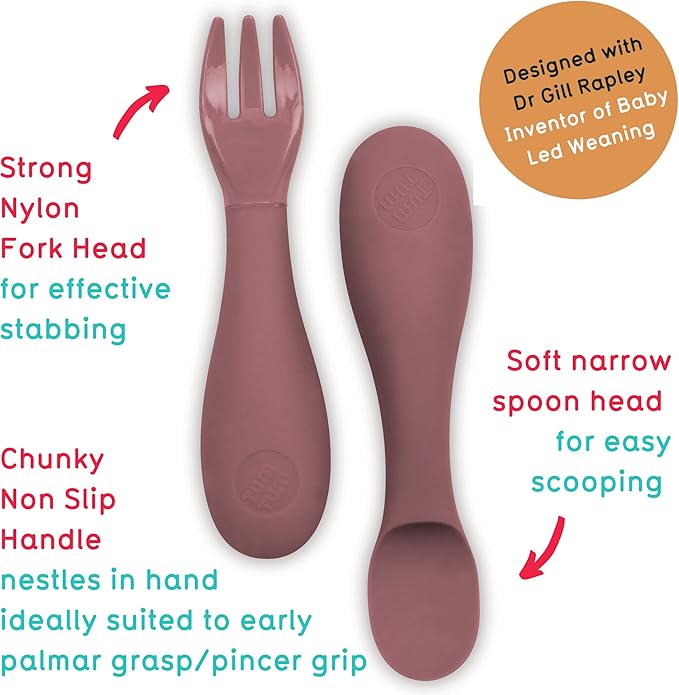 Baby Cutlery with Case - Baby Spoon & Fork Set, Self Feeding Cutlery, Silicone, 6+ Months, Pink-CubbioJoy