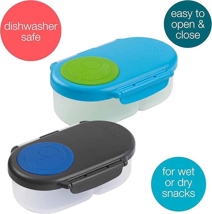 b.box Snack Box (2-pack) Reusable Snack Containers with Lids – Bento Box for Kids & Toddlers, Leakproof Lunch Box, BPA-Free and Dishwasher Safe Snack Container(O'Breeze + Blue Slate, 1 3/4 Cup)-CubbioJoy