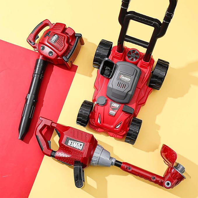 3 Pcs Toy Gardening Tool Set for Kids Toy Leaf Blower Weed Trimmer Push Lawn Mower Pretend Play Set with Lights and Sounds Christmas Birthday Gifts for Boys Girls-CubbioJoy