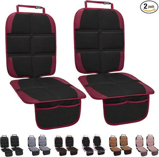 Car Seat Protector for Child, 2 Pack With Mesh Pockets & Non-Slip Backing 600D Durable Under Baby Seat Cover for Back Seat (Burgundy, Standard)-CubbioJoy