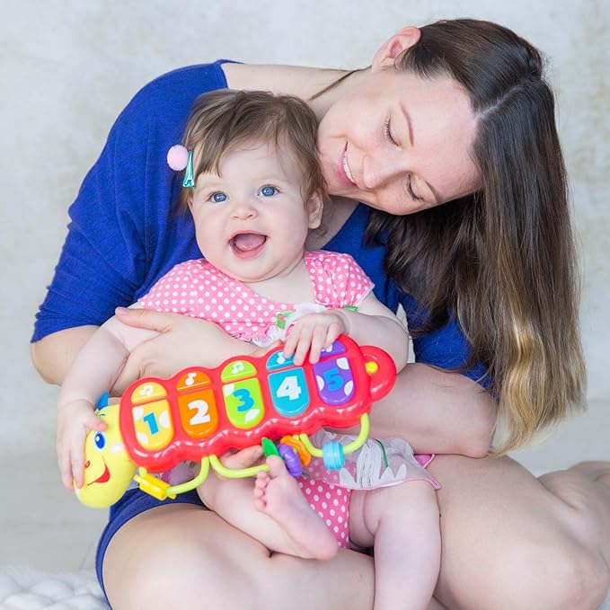 KiddoLab Lira Baby Musical Toy with Lights & Music – Interactive Caterpillar Spinner & Stacking Rings for Infants 3+ Months – Soft Stuffed Animal Head for Sensory Play-CubbioJoy