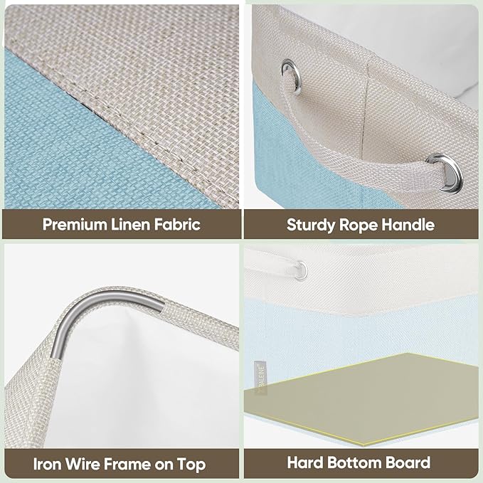 BALEINE 2 Pack Fabric Storage Bins for Shelves, Linen Storage Baskets for Organizing, Decorative Closet Bins for Clothes, Home (Skyblue, 15''x11''x9.5'')-CubbioJoy