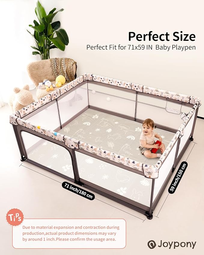 Baby Play Mat, 71x59 Inch Foldable Play Mats for Babies and Toddlers, Waterproof & Anti-Slip Portable Baby Floor Mat for Tummy Time, Baby Mat for Floor with Travel Bag for Indoor Outdoor-CubbioJoy