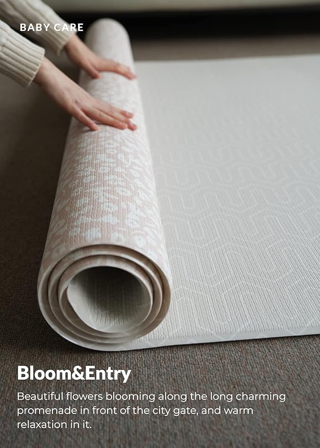 Baby Care Play Mat (Large, Hygge - Bloom & Entry) 82'' x 55'' Original One-Piece Reversible Rollable Waterproof Play Mat for Infants, Babies, Toddler, and Kids-CubbioJoy