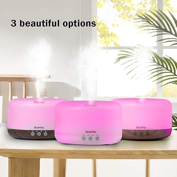 BlueHills Premium 1000 ML Large Essential Oil Diffuser Humidifier for Room Home Aromatherapy Big Capacity Oil Diffuser with Décor LED Lights Long Running Round Diffuser Dark Wood Grain – D002-CubbioJoy