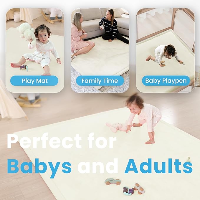 1.3" Thick Baby Play Mat for Floor Playpen, 71x59 Large Foam Tummy Time Mat, Padded Support Soft Plush Nursery Rug for Infant Kids Toddler Crawling Kick Activity (Ivory)-CubbioJoy