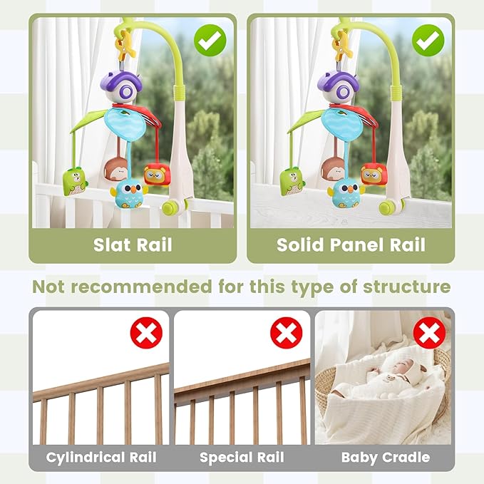 CUTE STONE Baby Crib Mobile with Music and Lights, Nursery Crib Mobile with Remote Control, Detachable Hanging Mobile for 3+ Months Newborn Babies, Fits Cribs and Strollers-CubbioJoy