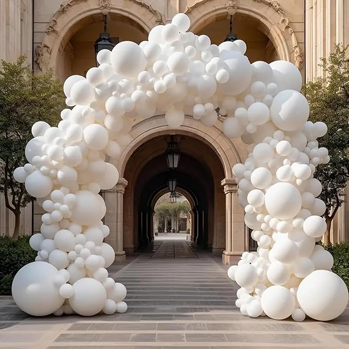 140pcs Balloon Arch Kit, White Balloons of Different Sizes Pack of 18 12 10 5 Inch Party Balloon Kit for Birthday Party or Balloon Arch as Graduation Wedding Baby Shower Anniversary Party Decorations-CubbioJoy