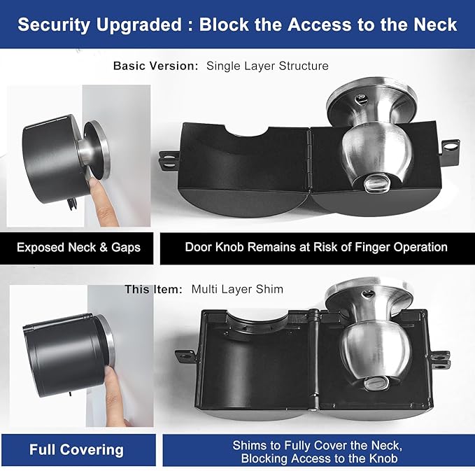 Door Knob Lockout Device, All-Metal Adjustable Version, Cover to Disable Doorknob, Prevents Turning of Knob & Block Access to Keyhole, Safety Extra Lock for Kids/Elderly/Bedroom No Drill-CubbioJoy