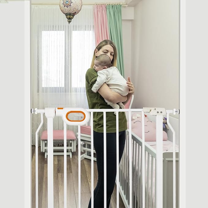 Baby Safety Gate for Stairs 29-33 Inch Wide, Safety House Gate for Baby Pet Gate with Door Pressure Mounting Gates for Kids Toddler Dogs Indoor Stairway Doorway White (30.5'' Tall)-CubbioJoy