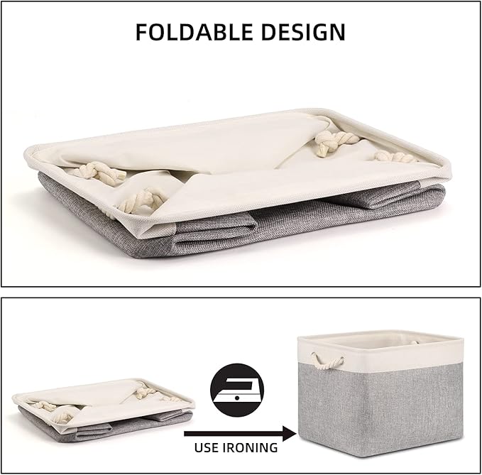 Bidtakay Storage Baskets for Organizing Large Storage Bins for Shelves 2 Pack 16x12 in Fabric Baskets for Blanket Nursery Toy Storage Collapsible Organizer Bins Closet Organizers Storage-Grey&White-CubbioJoy