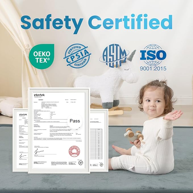 1.3" Thick Baby Play Mat for Floor Playpen, 71x79 Large Foam Tummy Time Mat, Padded Support Soft Plush Nursery Rug for Infant Kids Toddler Crawling Kick Activity (Light Grey)-CubbioJoy