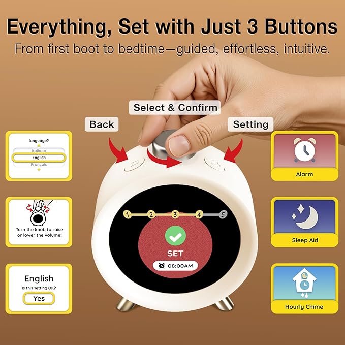 Dekala ChronoSense Alarm Clock for Bedroom Temperature Humidity, 7-Day Programmable 4 Alarms, 100dB Loud Gradual Alarm Clock Heavy Sleeper, IPS Screen Animation, Hourly Chime-CubbioJoy