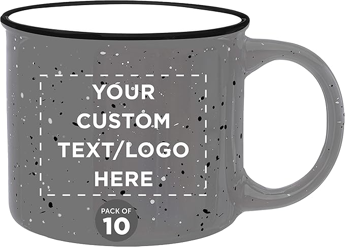 DISCOUNT PROMOS Custom Ceramic Campfire Coffee Mugs 13 oz. Set of 10, Personalized Bulk Pack - Perfect for Tea, Espresso, Cappuccino, Hot Cocoa - Grey-CubbioJoy