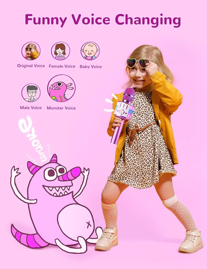 Amazmic Toys for Girls, Kids Karaoke Microphone Toddler Microphone for Kids with Lights, Birthday Gift for Girls, Boys Toy Age 3 4 5 6 7 8+(Light Purple)-CubbioJoy
