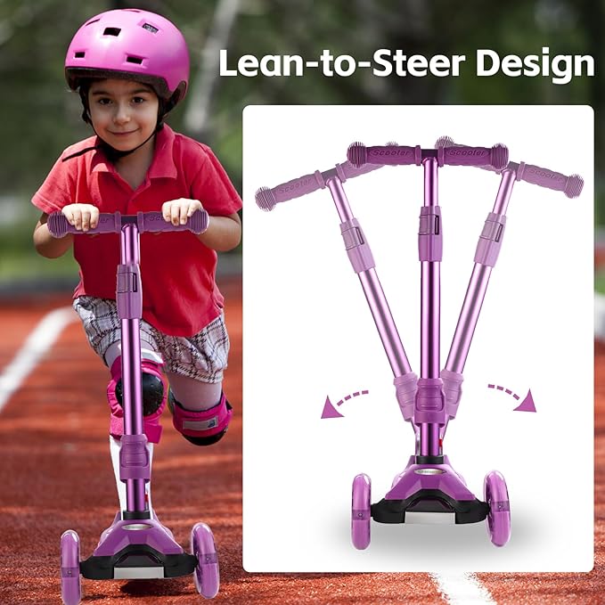 3 Wheel Scooter for Kids Ages 6-12,Kids Scooter with Light Up Wheels, Sturdy Deck Design, and 4 Height Adjustable Suitable for Kid Ages 3-12-CubbioJoy