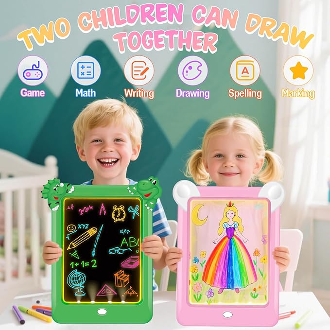 2 Pack Magic Led Drawing Boards for Kids: Light Up Tracing Pad, 8 Light Modes, Drawing Pads for Kids Ages 4-8 with Tracing Cards Markers, Arts Crafts Learning Toy Ideal Gift Toy for Boys Girls-CubbioJoy