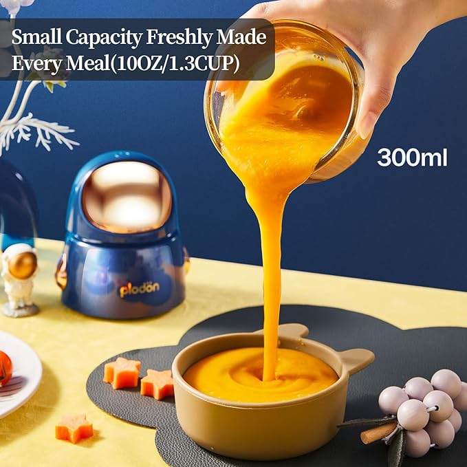 Baby Food Maker Mini Cute and Small Food Processor Puree Blender Grinder Chopper 300ml Cup Glass Bowl with 8 Blade Electric (Spaceman-Blue)-CubbioJoy