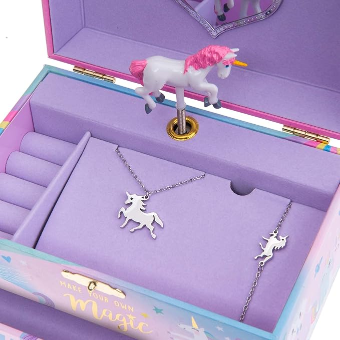Jewelkeeper Unicorn Musical Jewelry Box for Little Girls - Kids Jewelry Box with Pullout Drawer - Music Jewellery Box with Necklace and Bracelet - Gift Set for Kids - Children's Jewellery Storage Case-CubbioJoy