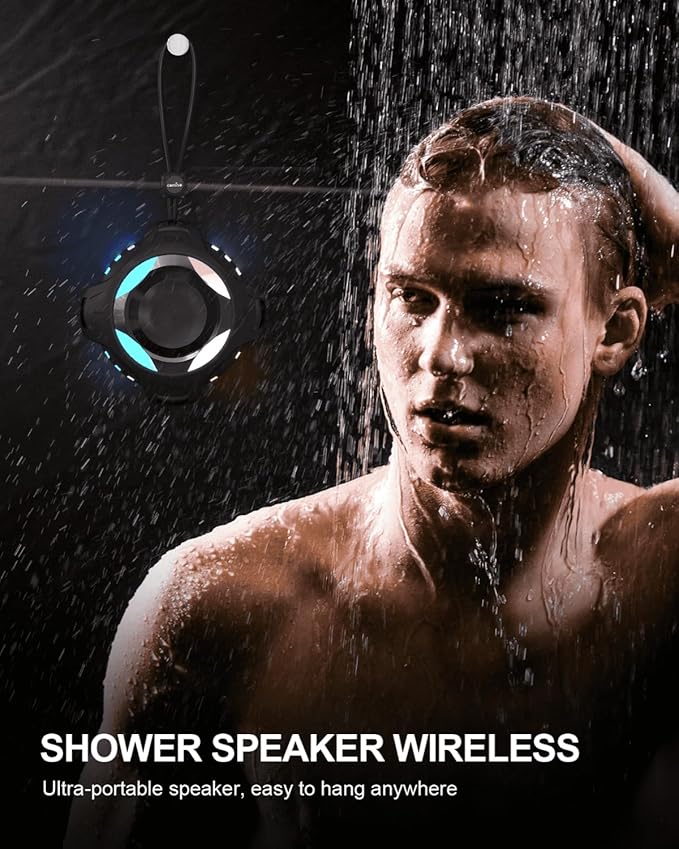 comiso Waterproof Speaker with Robust Bass, Shower Speaker with Dynamic Light, TWS Mode, Loud HD Sound, IP67 Waterproof, 2000mAh, Portable Wireless Speakers for Home, Outdoor/Kayak, Gift for Unisex.-CubbioJoy