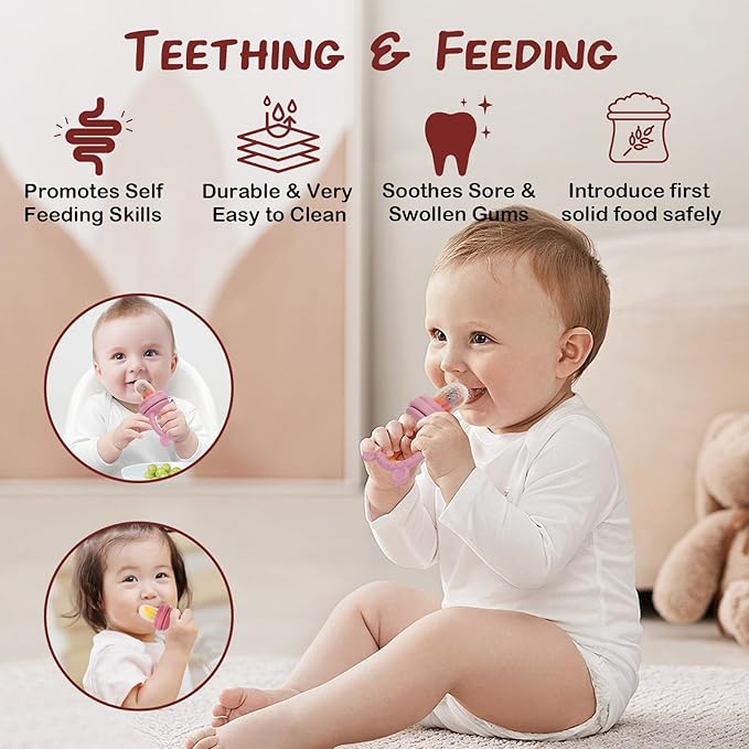 Baby Breastmilk Popsicle Molds & Baby Fruit Feeder (6 Pack), WAJIAYON Baby Food Freezer Tray Storage Containers, Silicone Teething Pacifier Feeder and Teether for Babies,Moss and Fawn Baby Feeder-CubbioJoy