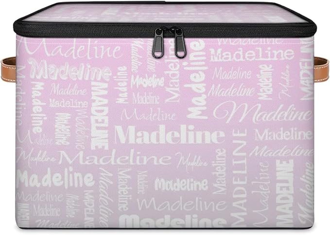 Custom Storage Basket with Name, Personalized Storage Bins with Zipper Lid, Foldable Fabric Storage Box Large capacity with Handle Grey Pink Gradient-CubbioJoy