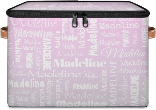 Custom Storage Basket with Name, Personalized Storage Bins with Zipper Lid, Foldable Fabric Storage Box Large capacity with Handle Grey Pink Gradient-CubbioJoy