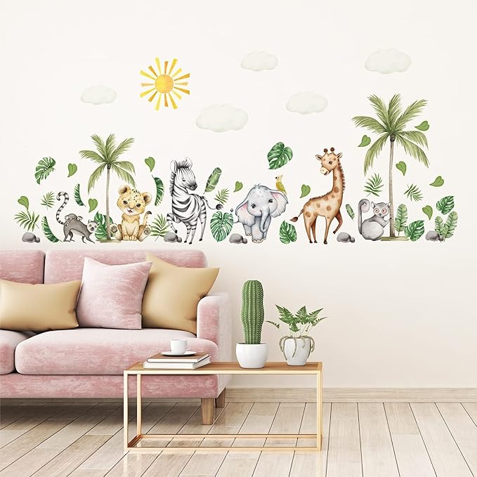 clothmile Watercolor Jungle Animal Wall Decals - Forest Animal Wall Sticker - Elephant, Lion, Monkey - For Kids, Baby Nursery, Playroom, Bedroom & Classroom Decor-CubbioJoy