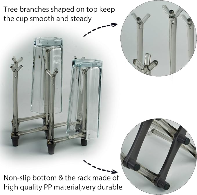 2 Pcs Cup Drying Racks Set, Retractable Drinking Glass & Baby Bottle Drainer Stand, PP Material Mug Draining Organizer, Kitchen Countertop Dishes Holder, Gray-CubbioJoy