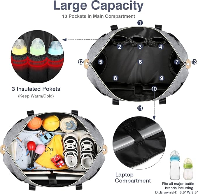 ITIEZY Diaper Bag Tote for Baby - Large Mommy Bag with Portable Changing Pad Pacifier Case, Hospital Bags Travel Baby Bag-CubbioJoy