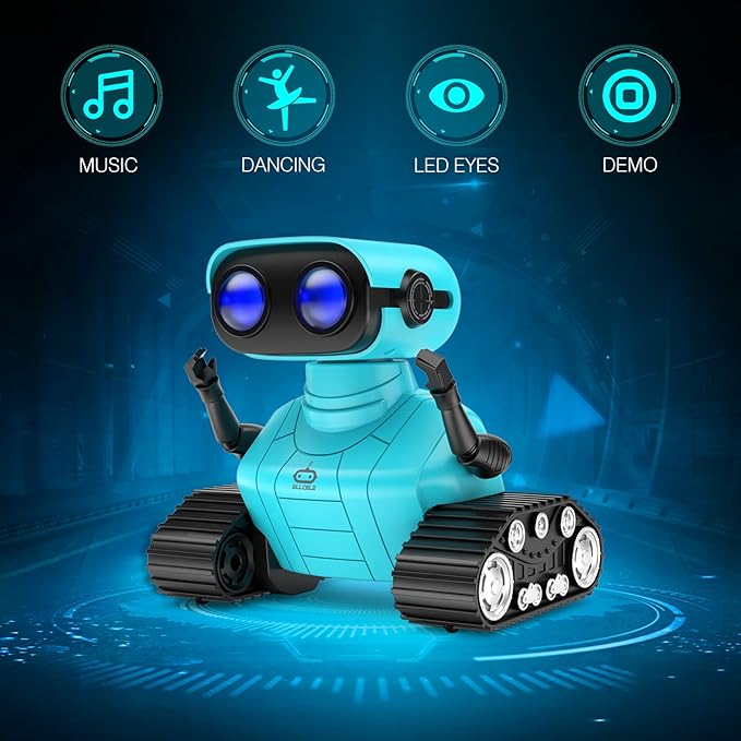 ALLCELE Robot Toys, Rechargeable RC Robots for Kids Boys, Remote Control Toy with Music and LED Eyes, Gift for Children Age 3 Years and Up - Blue-CubbioJoy