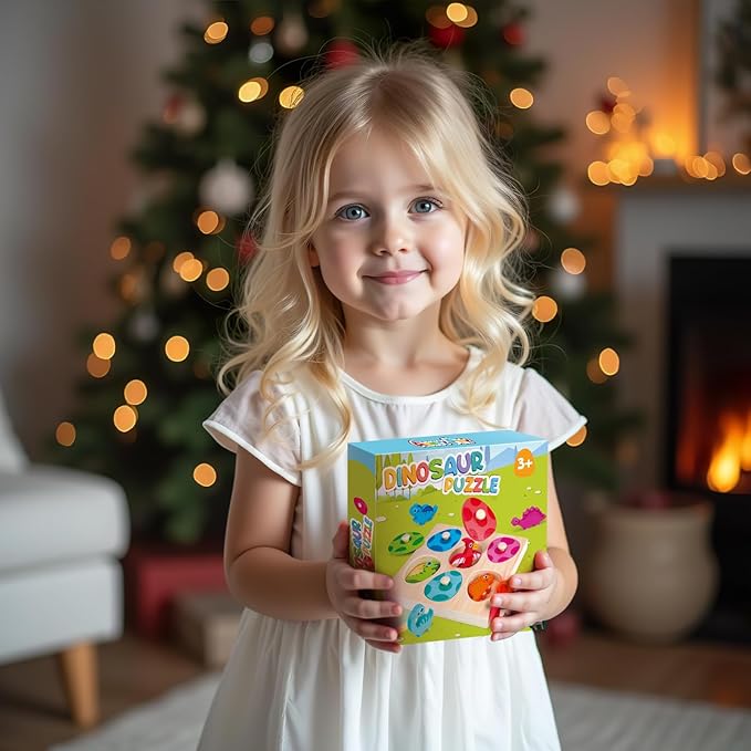 Dinosaur Wooden Toddler Puzzle 1-3, Montessori Toys for 1 2 3 Year Old, Dinosaur Eggs Peg Puzzles, Kid Wooden Puzzles Ages 2-4, Dinosaur Toy for Toddler Kid, Preschool Education Learning Toys-CubbioJoy