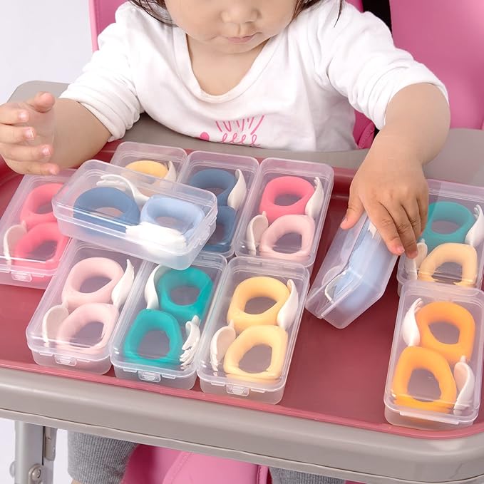 Baby Self Feeding Training Spoon and Fork Set with Travel Case, BPA-Free Cute Circle Toddler Training Utensils, Silicone/ABS Great Tableware Set Spoons Fork for Kids (Blue)-CubbioJoy