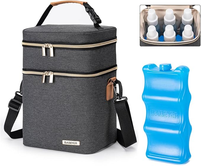 Breastmilk Cooler Bag with Ice Pack Fits 6 Baby Bottles Up to 9 Ounce-CubbioJoy