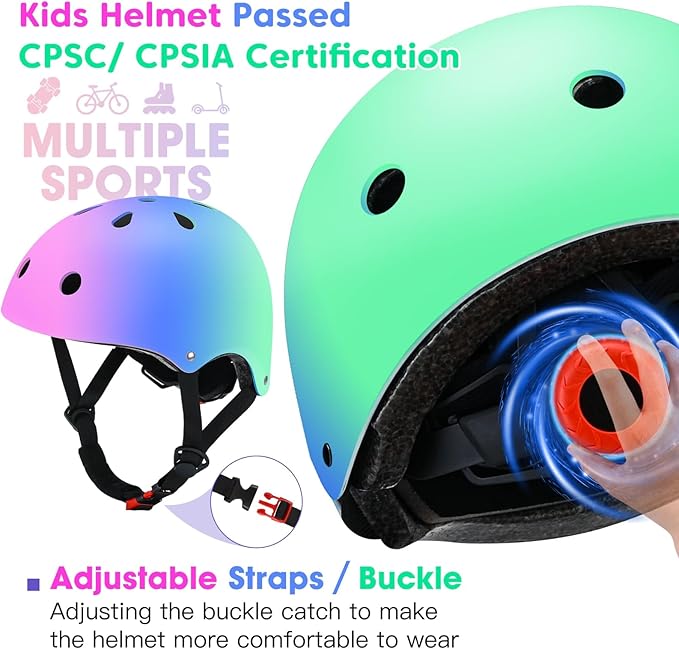 Color Gradient Adjustable Kids Bike Helmet Toddler Skateboard Helmets Boys Girls Child Ventilation Helmet for Multi-Sports Skating Cycling Scooter Balance-CubbioJoy