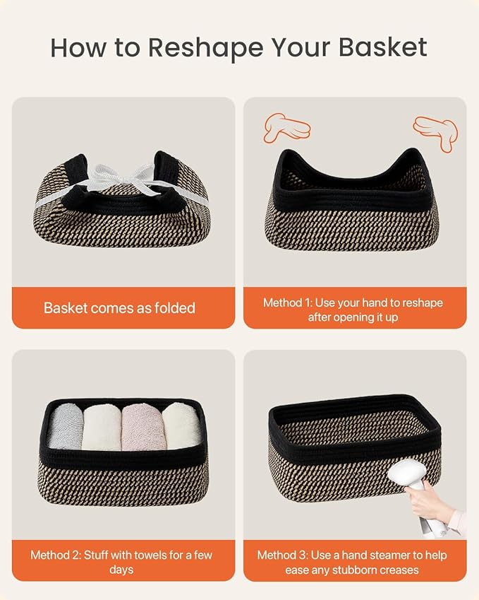 KALLAX Small Woven Basket, 12 x 8 x 4.5 Inches, Storage Basket for Organizing, Cute Small Rope Shelf Closet Cube Storage Bins Baskets for Shelves, Dog Toy Gift Baskets Empty, 3 Pack Black & Brown-CubbioJoy