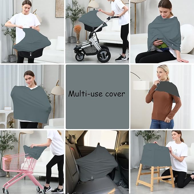 Car Seat Cover Baby for Nursing, Baby Breastfeeding Cover Carseat Canopy Covers, Solid Color Multi-use Nursing Cover for Babies (Neutral Grey)-CubbioJoy