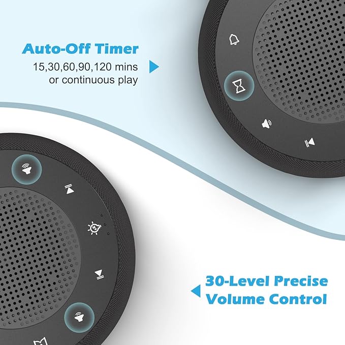 Buffbee Sound Machine & Alarm Clock 2-in-1, 0-100% Clock Face Brightness, Bottom Colored Light, Sleep Timer, Precise 30-Level Volume Control White Noise Machine-CubbioJoy