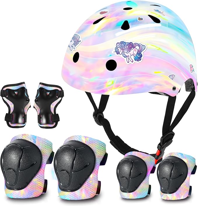 Adjustable Kids Bike Helmet with Knee & Elbow Pads Set, Color Gradient Design for Boys and Girls Aged 3-14+, for Skateboarding, Scooter, Roller & Inline Skating, Longboard-CubbioJoy