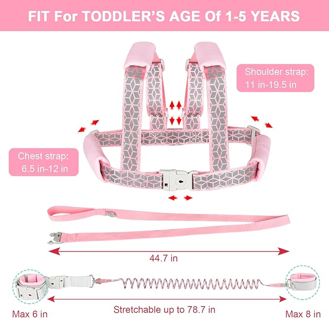 Accmor Toddler Harness Leash, Reflective Kids Leashes with Anti Lost Wrist Link, 3 in 1 Child Harnesses with Key Lock Design for Girls, Baby Walking Wristband Rope Protection Belt Tether.-CubbioJoy