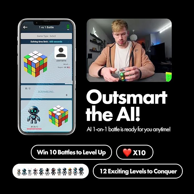 Connect | AI Robot Cube & Smart Cube, Self Scrambling STEM Cube with 10 Puzzle Types | Self Solving Speed Cube, Plays Music | Great X-Mars Experience for Kids, Teens & Adults.-CubbioJoy