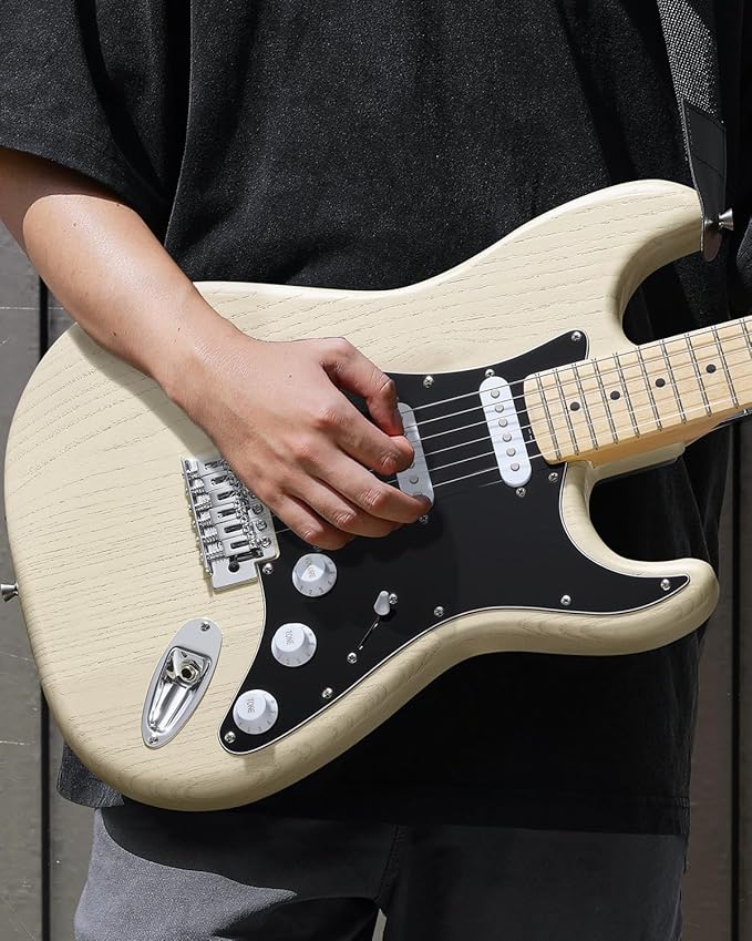 DONNER DST-80 Electric Guitar 39” Beginner Electric Guitar Kit with Amp, Classic SSS Pickup Complete with Gig Bag, Tuner, Capo, Strap, Picks, and Free Online Lessons, Bone White-CubbioJoy