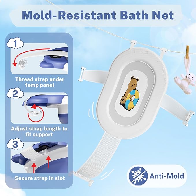 AVIDOR Baby Bathtub,Collapsible Bathtub for Newborn to Toddler,Durable Essential Infant Bath Tub,Portable Travel Baby Bathtub with Soft Cushion,No-Slip Hanging and Detachable Bathtub(Navy Blue)-CubbioJoy