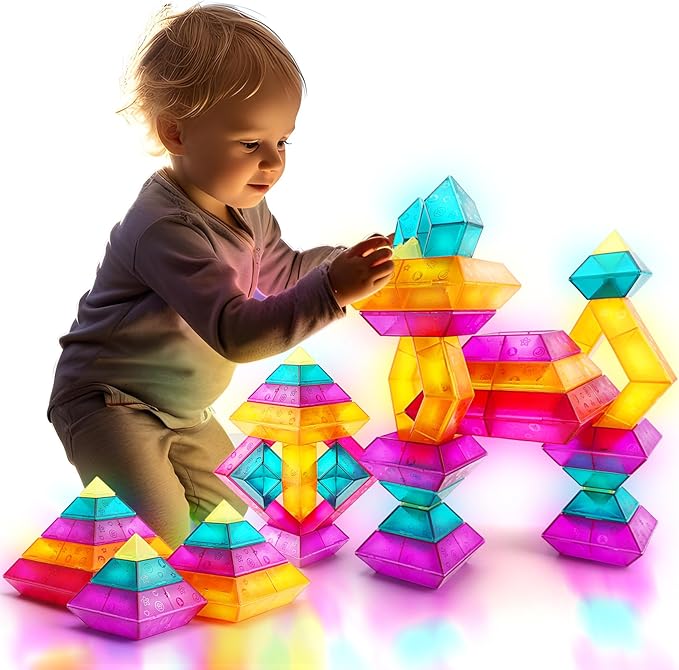 Building Block Sets for Kids 3 4 5 6 Year Old, 30 Pcs Stacking Blocks Toys for Boys Girls, STEM Preschool Learning Activities Educational Light Table Toys Gifts for Toddlers Children-CubbioJoy