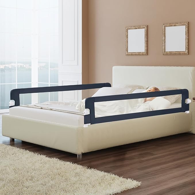 BABY JOY Double Sided Bed Rail Guard, 2 Pack, Extra Long, Swing Down for Convertible Crib, Folding Baby Safety Bedrail for Kids Twin Full Size Queen King Mattress, Rails for Toddlers (Dark Gray, 71")-CubbioJoy