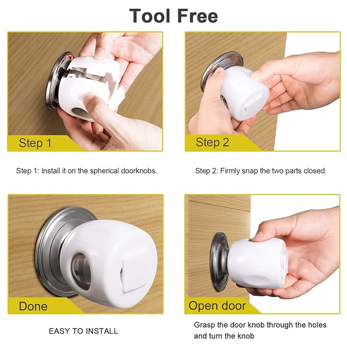 Door Knob Safety Cover for Kids, Child Proof Door Knob Covers, Baby Safety Door knob Handle Cover Lockable Design (4 Pack)-CubbioJoy