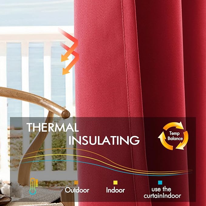 ANRODUO Back Tab Blackout Curtains for Bedroom Living Room, Rod Pocket Pinch Pleated Thermal Insulated Room Darkening Curtains 90 Inches Long 2 Panels, Red, 42 x 90 Inch-CubbioJoy