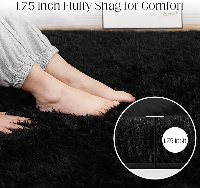 Black Area Rug - 9x12, Soft Plush for Living Room, Bedroom & Nursery, Non-Slip Indoor Carpet for Study, Kids Room Decor-CubbioJoy