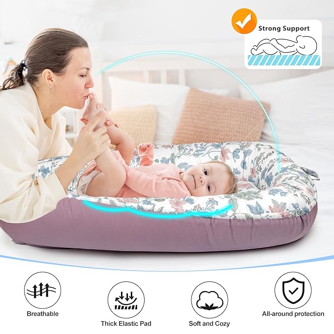 Baby Lounger - Breathable & Soft Baby Nest, Portable and Lightweight Tummy Time Lounger for Home and Travel, Ideal Newborn Babies Essentials Baby Shower Gifts-CubbioJoy